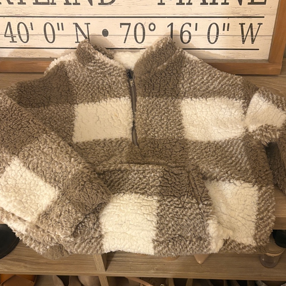 SHEIN Brown and Cream Checkered Sweater